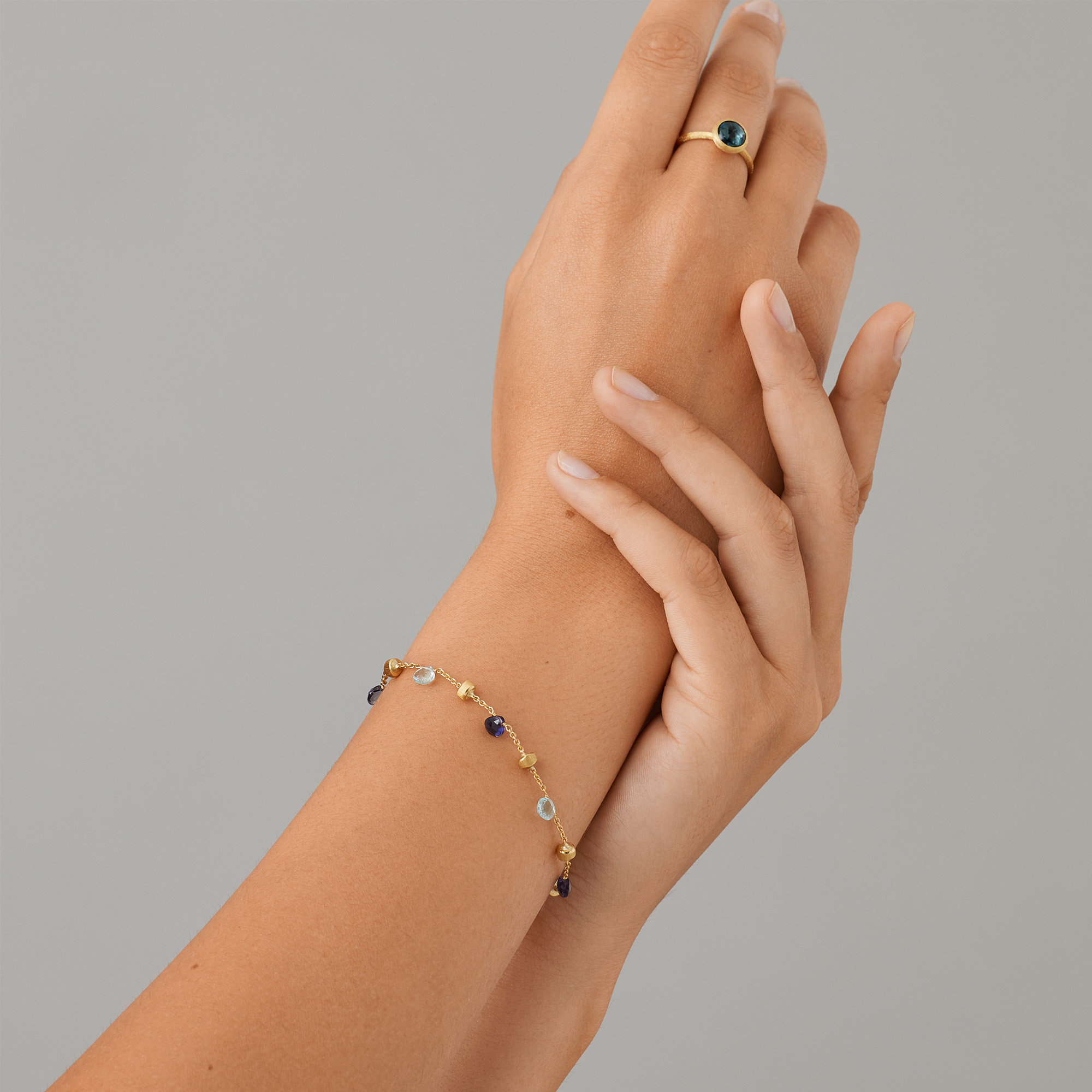 Marco Bicego Paradise Collection Yellow Gold Iolite and Blue Topaz Single Strand Bracelet